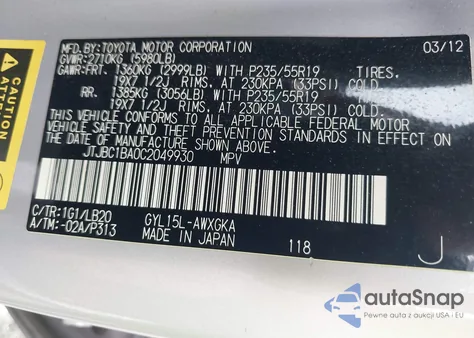 2012 Lexus Rx 450H from USA, damaged, VIN JTJBC1BA0C2049930